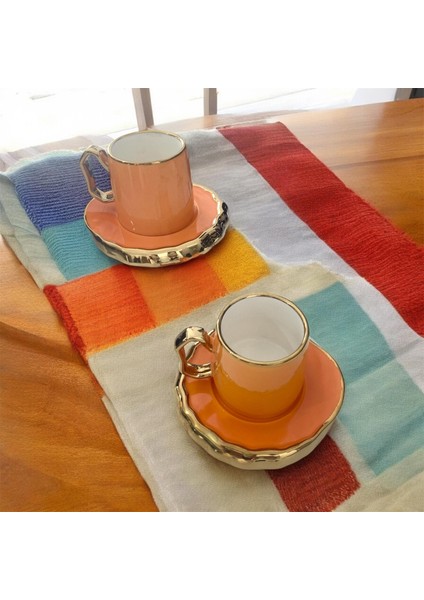 Yaldızlı Porselen Kahve Fincan Seti 2li