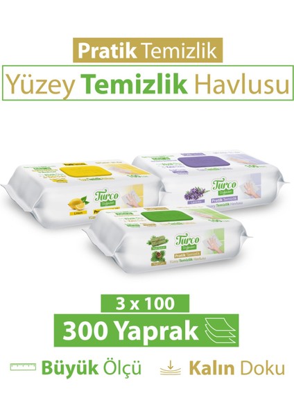 Doğadan Pratik Yüzey Temizlik Havlusu Yeşil Sabun Lavanta Limon 3 x 100