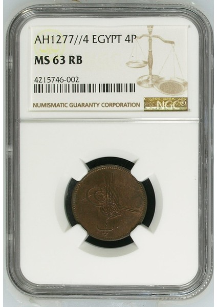 Sultan Abdülaziz 1277/4 Mısır Bakır 4 Para - Çil - Ngc MS63 Rb fiyatları