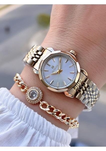 Çelik Kordon 2 Yıl Garantili 30 mt Suya Dayanıklı Kadın Kol Saati+Bileklik HM.B26416.2