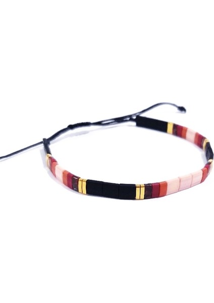 Somon Rengi Mat Siyah Turuncu Bordo ve Desenli Kırmızı Miyuki Tila Boncuklu Bileklik modelleri