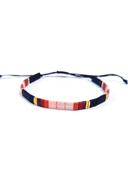 Somon Rengi Mat Siyah Turuncu Bordo ve Desenli Kırmızı Miyuki Tila Boncuklu Bileklik indirimleri