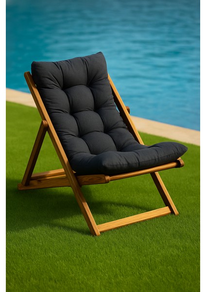Minderli Ahşap Şezlong Set Katlanır 3 Kademeli Bahçe Balkon Teras Plaj Sandalyesi 2+1 Set Gri fiyatları