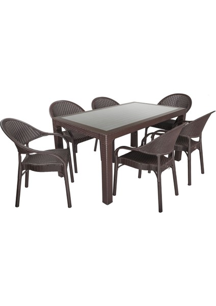 Elit Rattan 90x150 Eylül Koltuk Camlı Masa Takımı Kahverengi