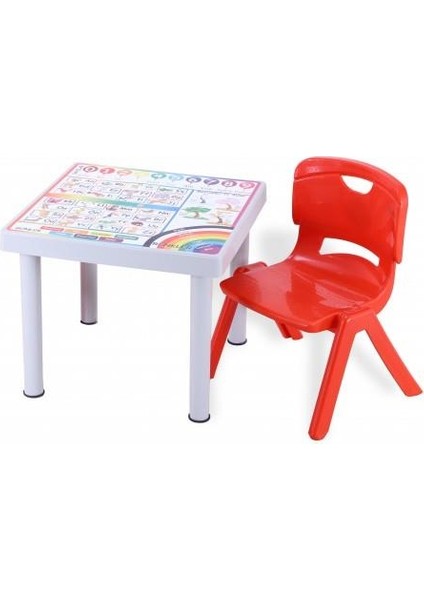 Plastik Mandella Rubi Ingilizce Desenli Çocuk Masası 1 Adet Nova Orta Çocuk Koltuk