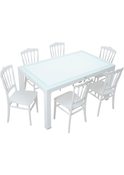 Wood 90x150 Silver Napolyon Sandalye Camlı Masa Takımı