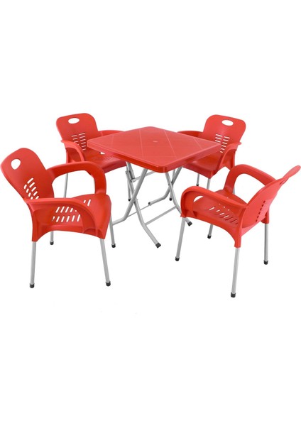 Katlanır Ayak 80x80 Demir Ayaklı Nil Koltuk Masa Takımı Kırmızı