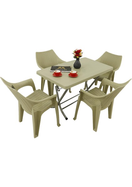 Zeugma 70x120 Katlanır Ayak 4 Kişilik Polo Koltuk Masa Takımı Çölbeji