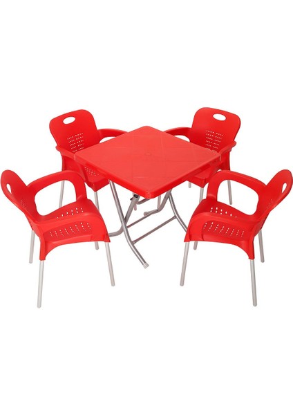 Katlanır Ayak 80x80 Alüminyum Ayaklı Nil Koltuk Masa Takımı KIRMIZI