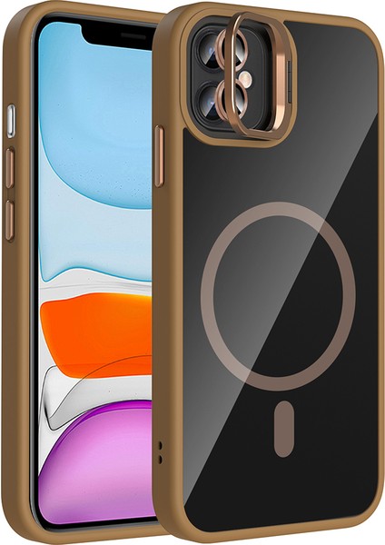 iPhone 11 Kılıf Standlı ve Kamera Lens Hediyeli M-Safe Şarj Özellikli Gkm Etro Kapak - Desert Titan