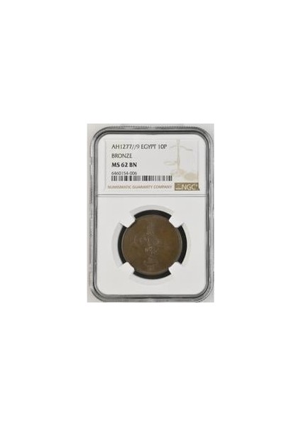 Sultan Abdülaziz 1277/9 Mısır Bakır 10 Para - Çil - Ngc MS62 Bn