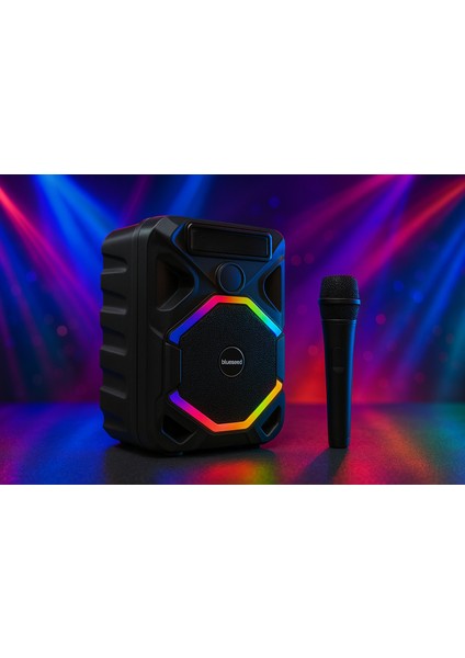 BS-118 Kablolu Mikrofonlu Karaoke Hoparlör | LED Işıklı, 8 Inç, Ekstra Bass, Taşınabilir Bluetooth Speaker