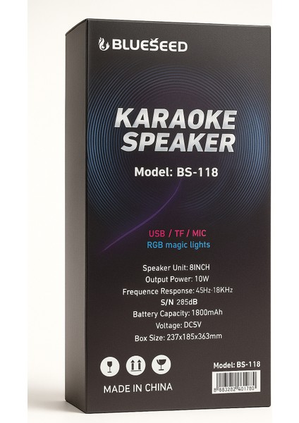 BS-118 Kablolu Mikrofonlu Karaoke Hoparlör | LED Işıklı, 8 Inç, Ekstra Bass, Taşınabilir Bluetooth Speaker indirimleri