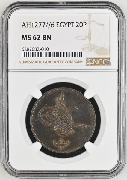 Sultan Abdülaziz 1277/6 Mısır Bakır 20 Para - Çil - Ngc MS62 Bn fiyatları