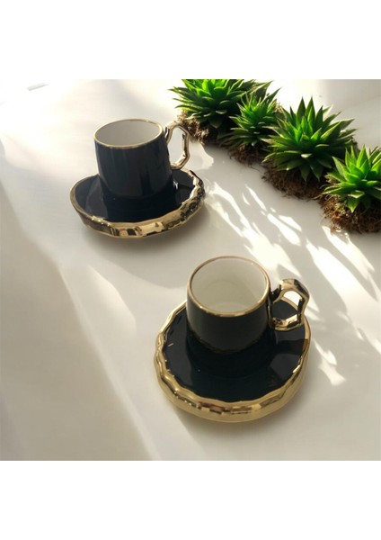 Yaldızlı Porselen Kahve Fincan Seti 2li