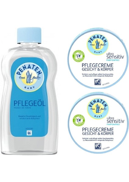 Baby Bebek Bakim Yağ 500ML + X2 Penaten Baby Ultra Hassas Cilt&vücut Bakim Kremi 100ML Set