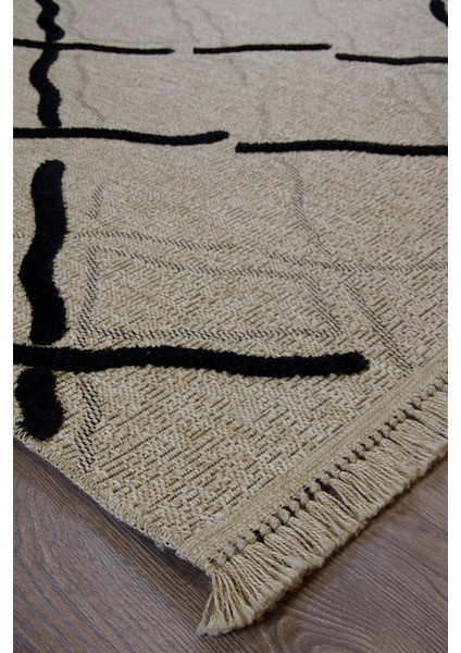 Dış Mekan ve Iç Mekan Halısı Siyah Detaylı Jüt Halı Sisal Halı