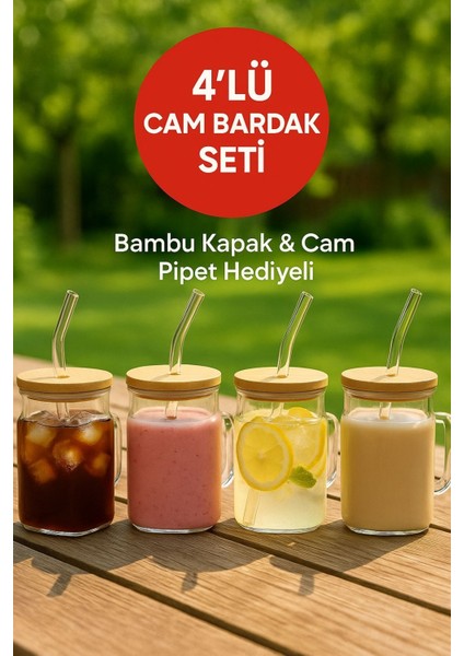 4 Adet Glassmate – Isıya Dayanıklı Bambu Kapaklı Bardak 650 ml