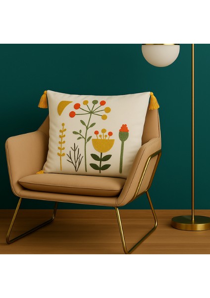 Comfort Punch Desenli Kırlent Kılıfı Kare Dekoratif Bohem Nakışlı Koltuk Yastık Kılıfı Panç 45X45