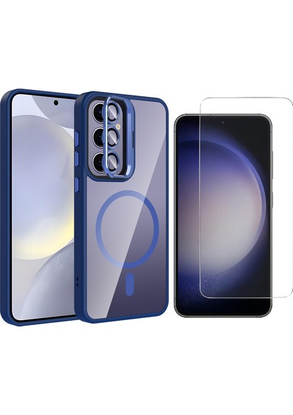 Samsung Galaxy S24 FE Kılıf Standlı ve Kamera Lens Hediyeli M-Safe Şarj Özellikli Zore Etro Kapak + Nano Ekran Koruyucu