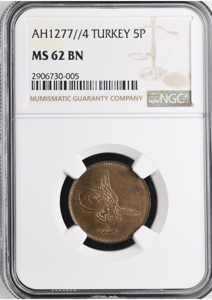 Sultan Abdülaziz 1277/4 Bakır 5 Para - Çil - Ngc MS62 Bn fiyatları