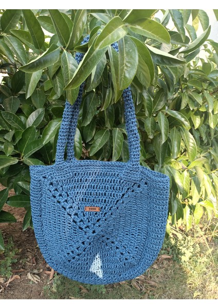 Hasır Kağıt Ip Omuz Çantası Hafif, Geniş, El Yapımı Lacivert fırsatları