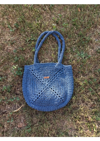 Hasır Kağıt Ip Omuz Çantası Hafif, Geniş, El Yapımı Lacivert indirimleri