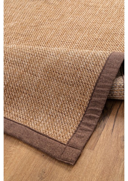 0604-KAHVE Kumaş Bordür Sisal Halı Kilim Hav Toz Vermez Kolay Temizlenen Hasır Kilim