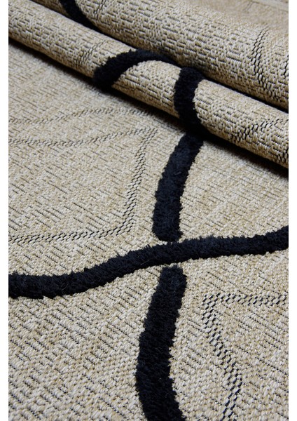 Dış Mekan ve Iç Mekan Halısı Siyah Detaylı Jüt Halı Sisal Halı