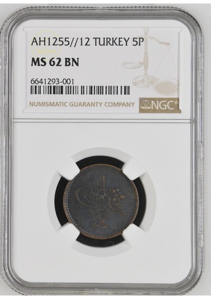 Sultan Abdülmecid 1255/12 Bakır 5 Para - Çil - Ngc MS62 Bn fiyatları