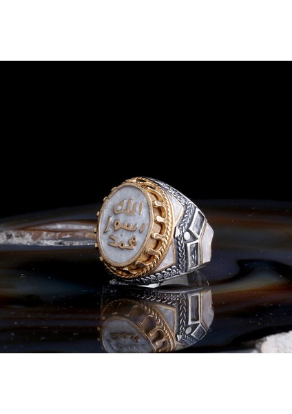 Erkek 925 Ayar Gümüş Yüzük – Muhammed Resulullah Beyaz Yazılı Taş