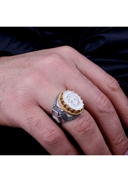 Erkek 925 Ayar Gümüş Yüzük – Muhammed Resulullah Beyaz Yazılı Taş fiyatları