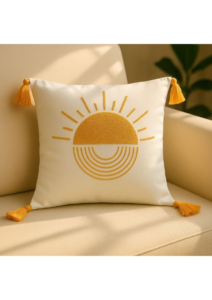 Comfort Punch Desenli Kırlent Kılıfı Kare Dekoratif Bohem Nakışlı Koltuk Yastık Kılıfı Panç 45X45