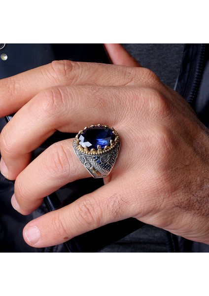 Erkek 925 Ayar Gümüş Yüzük – Kılıç Işlemeli Mineli El Yapımı Gümüş Yüzük fiyatları