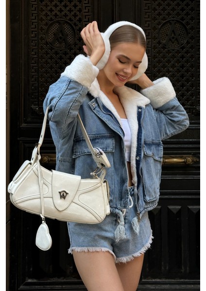 Kadın Oversize Suni Kürk Yakalı Jean Ceket - Peluş Detaylı Bomber fiyatları