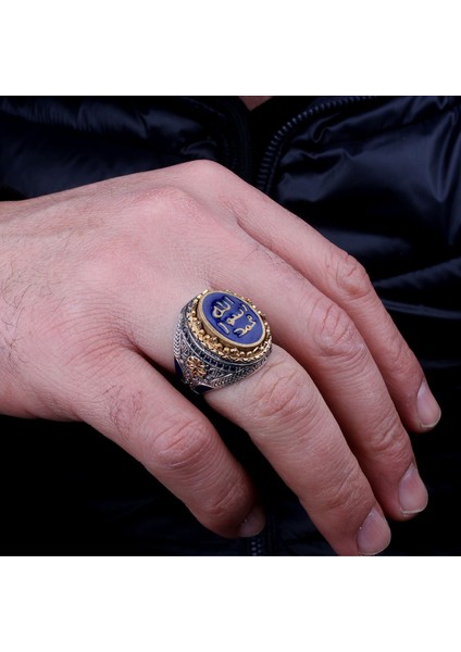 Erkek 925 Ayar Gümüş Yüzük – Muhammed Resulullah Mavi Yazılı Taş fiyatları