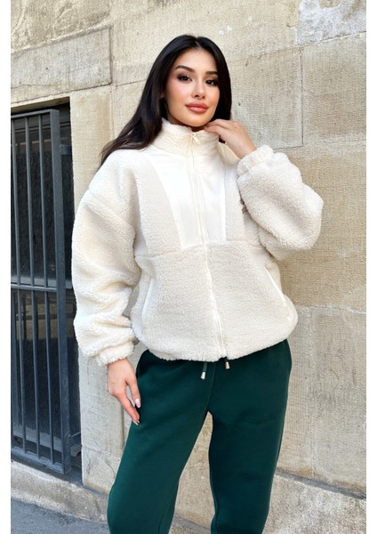 Kadın Polar Peluş Mont - Yumuşak Kürklü Fermuarlı Oversize Ceket - 5194 fırsatları