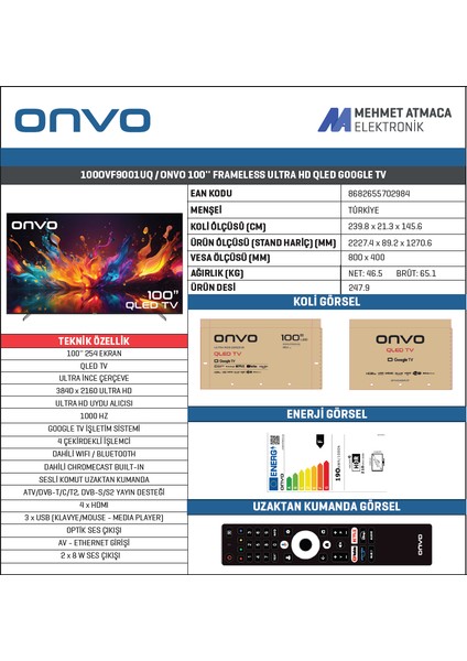100OVF9001UQ 100" 254 Ekran Uydu Alıcılı 4K Ultra Hd Google Smart QLED Tv fiyatları