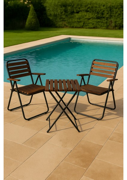 Metal Ahşap Bistro Set Balkon Bahçe Mutfak 3'lü Katlanır Masa Sandalye Seti indirimleri