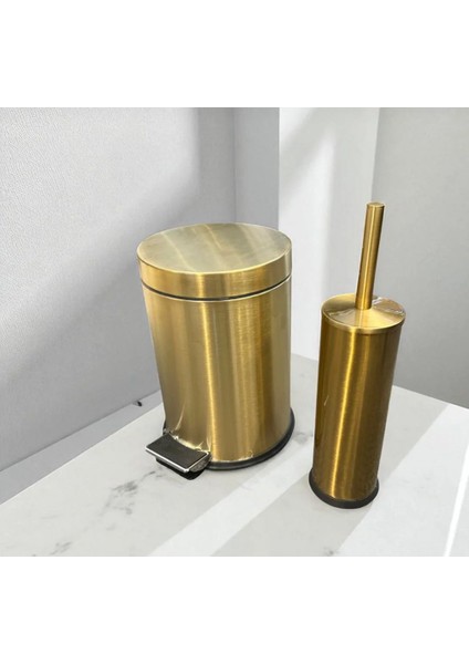 Mat Gold Fırçalanmış Kova ve Fırça Seti Fırçalanmış Altın Set Mat Gold Çöp Kovası