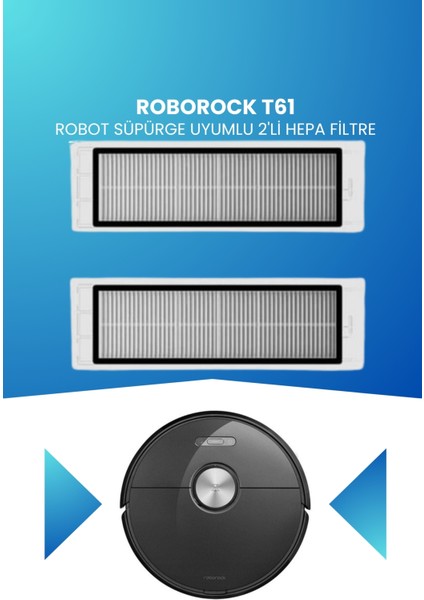 Roborock T61 Robot Süpürge Uyumlu 2'li Hepa Filtre