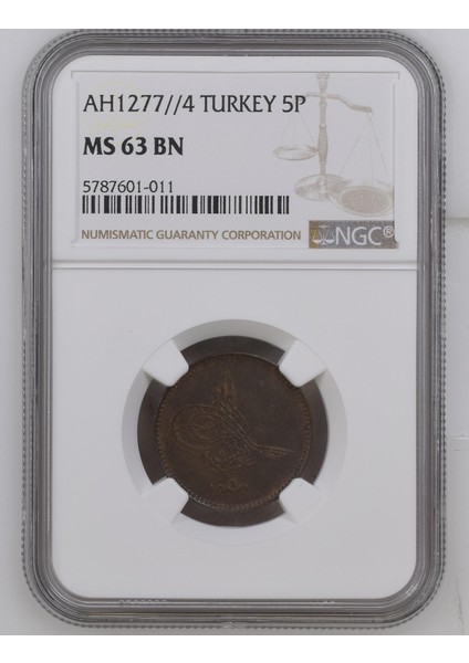 Sultan Abdülaziz 1277/4 Bakır 5 Para - Çil - Ngc MS63 Bn fiyatları