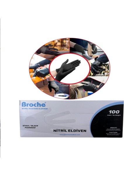 Siyah Nitril Muayene Eldiveni Pudrasız 1 Koli (Broche) modelleri