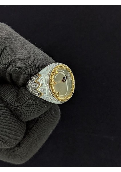 Beyaz Mineli Yemen Akik Taşlı 925 Ayar Gümüş YÜZÜK-SN9176