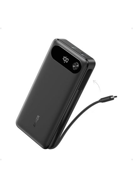 Powerbank (20.000 mAh, 87W, Dahili USB-C Kablo) - Siyah - Macbook, iPhone 16/15 Serisi, Samsung, Switch Uyumlu - A1383 (Anker Türkiye Garantili)