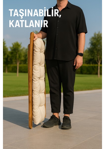 Minderli Ahşap Şezlong Set Katlanır 3 Kademeli Bahçe Balkon Teras Plaj Sandalyesi 2+1 Set Bej fiyatları