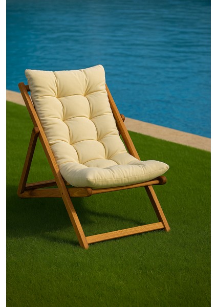 Minderli Ahşap Şezlong Set Katlanır 3 Kademeli Bahçe Balkon Teras Plaj Sandalyesi 2+1 Set Bej modelleri