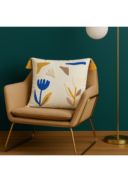 Comfort Punch Desenli Kırlent Kılıfı Kare Dekoratif Bohem Nakışlı Koltuk Yastık Kılıfı Panç 45X45