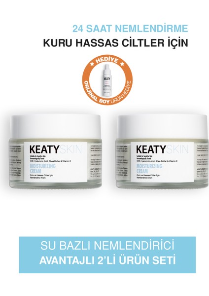 2'li Su Bazlı Yoğun Nemlendirici Krem | 24 Saat Derin Nem | Kuru &amp; Hassas Ciltler Için | Hyaluronik Asit + Shea Butter + E Vitamini