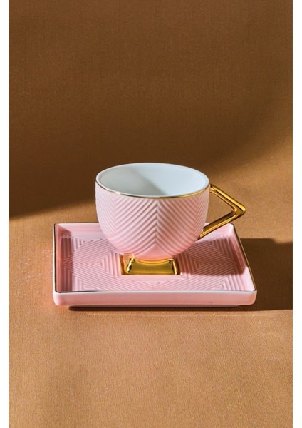 Art Deco 2 Parça Porselen Kahve Fincan Takımı 80 ml – Beyaz, Altın Detaylı Geometrik Desenli Şık Sunum